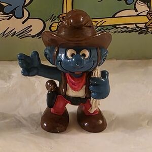 Cowboy Smurf Figurine - Blue and Brown